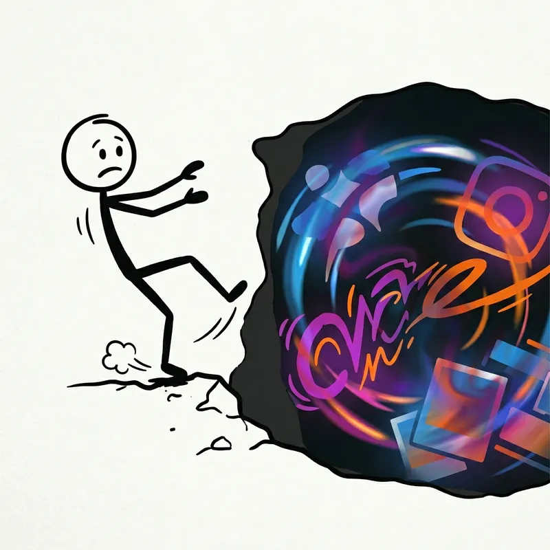 Stick Man Falling into Deep Hole with Social Media Colors