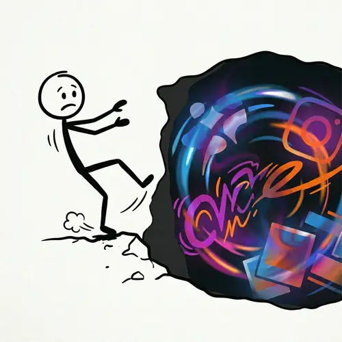 Stick Man Falling into Deep Hole with Social Media Icons