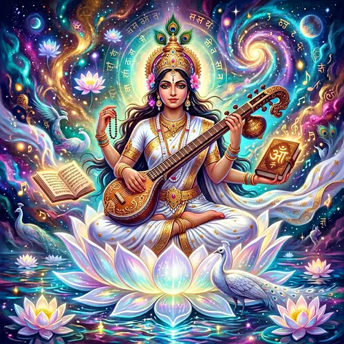 Surreal Hindu Goddess Saraswathie Artwork in Dreamlike Colors