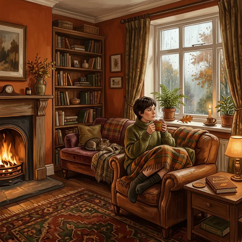 Cozy Autumn Living Room Scene in Digital Art