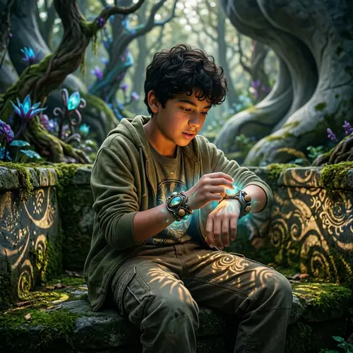 Enchanting 13-Year-Old Hispanic Boy with Mystical Bracelet