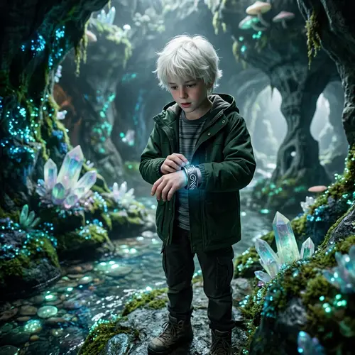 13-Year-Old Boy with White Hair and Magical Bracelet