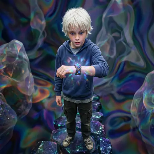 13-Year-Old Boy in Mysterious Setting with Magical Bracelet