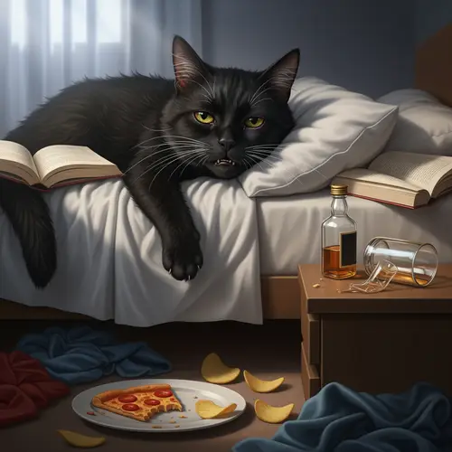 Black Cat with Hangover: A Feline's Struggle
