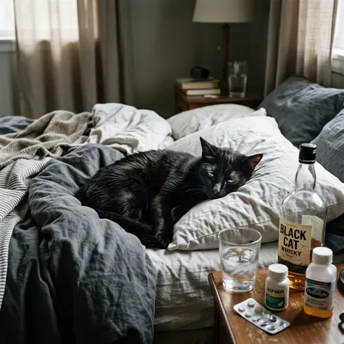 Black Cat with Hangover: A Feline's Struggle