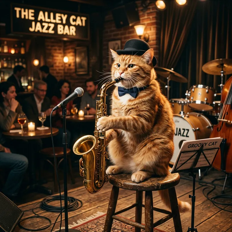 AI Cat Playing Saxophone | Unique Art AI Cat Playing Saxophone | Unique Art