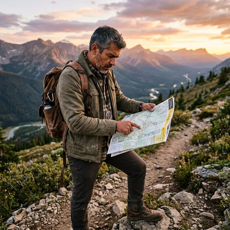 Adventurous Man with Map in Wilderness