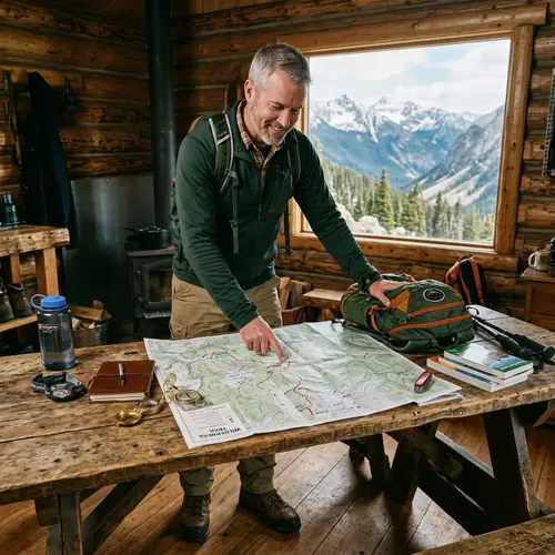 Man Traveler Studying Map for Adventure Planning