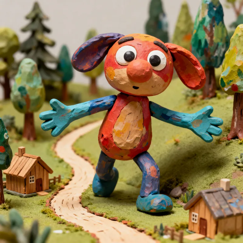 Whimsical Claymation Character in Miniature Set