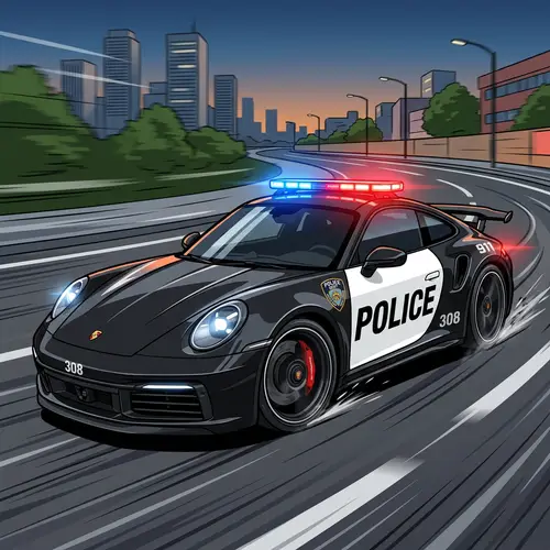 Police-Themed Black Porsche 911 Vector Art