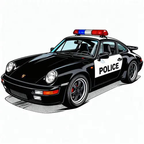 Police-Themed Black Porsche 911 Vector Art