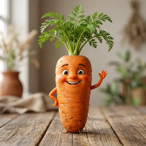 Mr. Carrot 3D Character: Vibrant Orange with Green Leaves