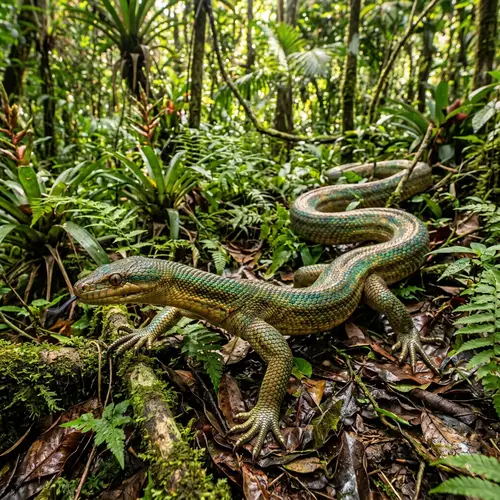 Unique Snake with Limbs in Lush Tropical Forest