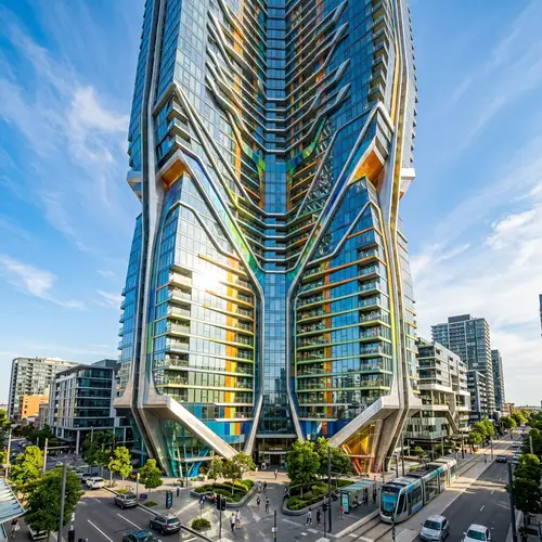 Futuristic High-Rise Building Design in Sunlight