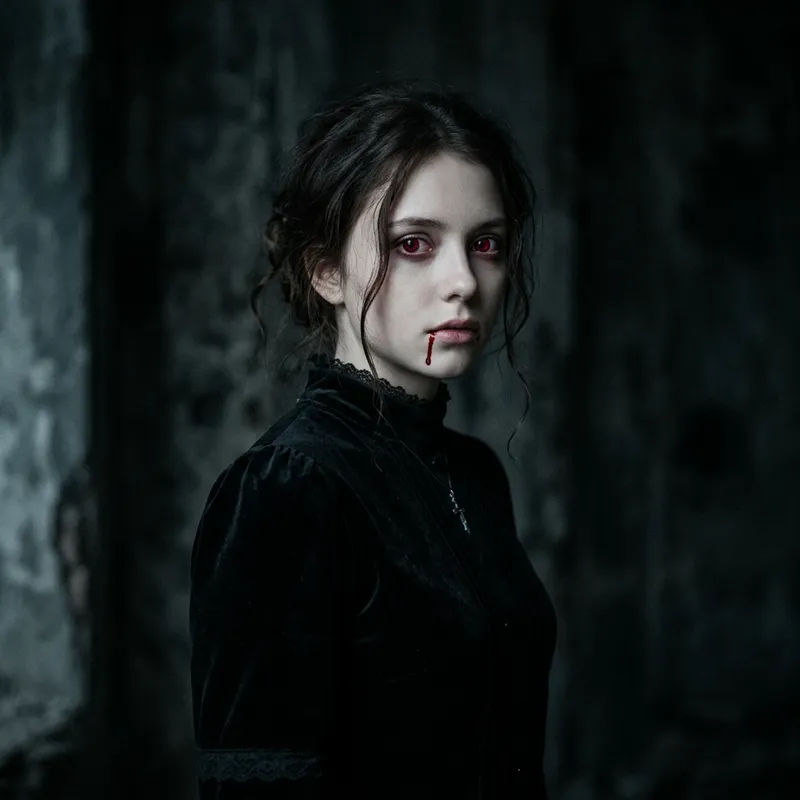 Creepy Girl with Eerie Red Eyes | Dark Background