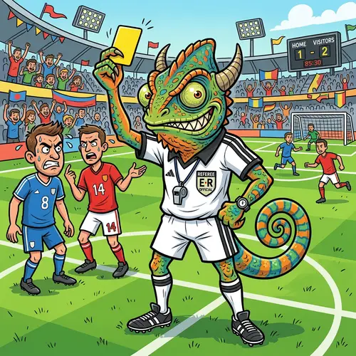 Cartoonish Evil Chameleon Referee in White Clothing