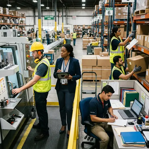 Diverse Workers Performing Tasks - Multicultural Workplace Scene