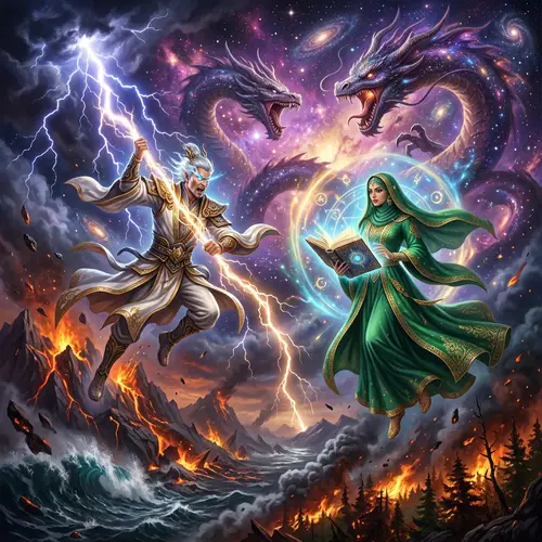 Epic Battle of Divine Beings in Cosmic Realm