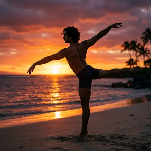 Graceful Dance Pose Silhouetted Against Vibrant Sunset