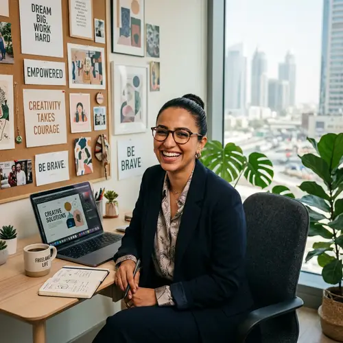 Diverse Female Freelancer in Modern Workspace | Professional Artistic Representation