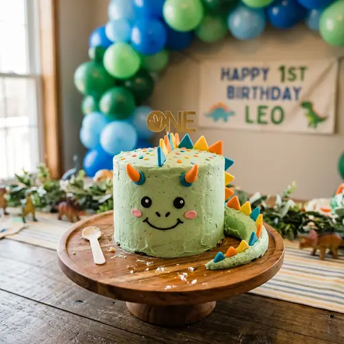 Cute Dinosaur Smash Cake for First Birthday