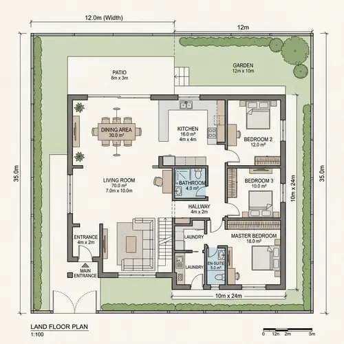 Spacious Living Room, Bathroom, Food Table- Floor Plan Design