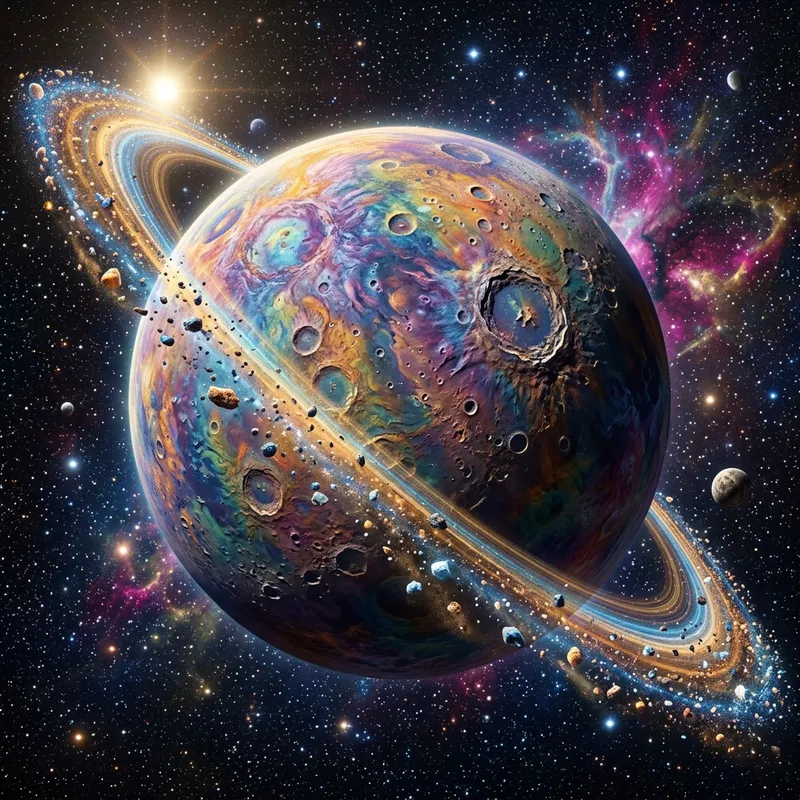 Colorful Planet in Space with Craters and Belt