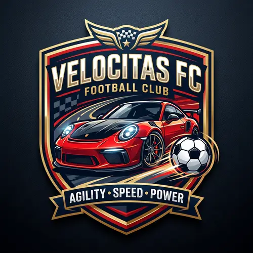Football Team Emblem with Porsche Car and Soccer Ball