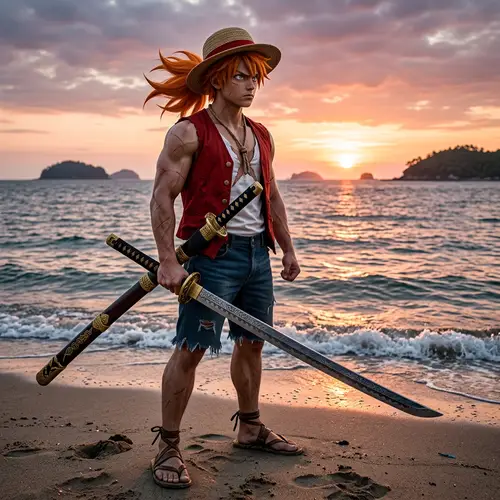 Ichigo from Bleach as One Piece Straw Hat Pirate