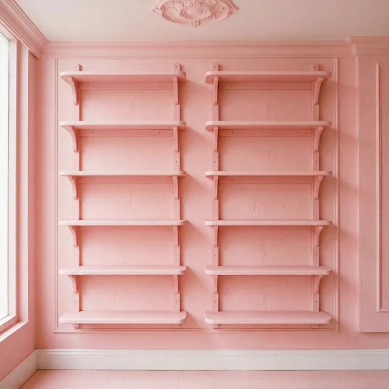 Whimsical Pink Shelves in Pastel Lighting