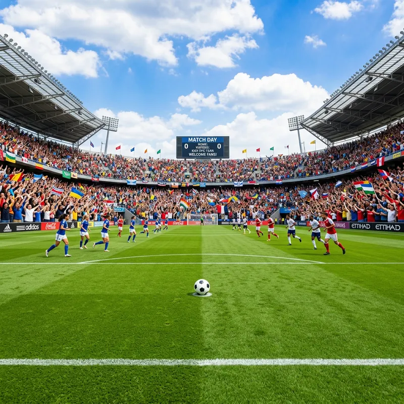 Soccer Stadium Scene with Colorful Fans and Players Soccer Stadium Scene with Colorful Fans and Players