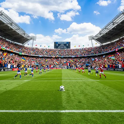 Vivid Soccer Stadium Scene with Diverse Fans and Players