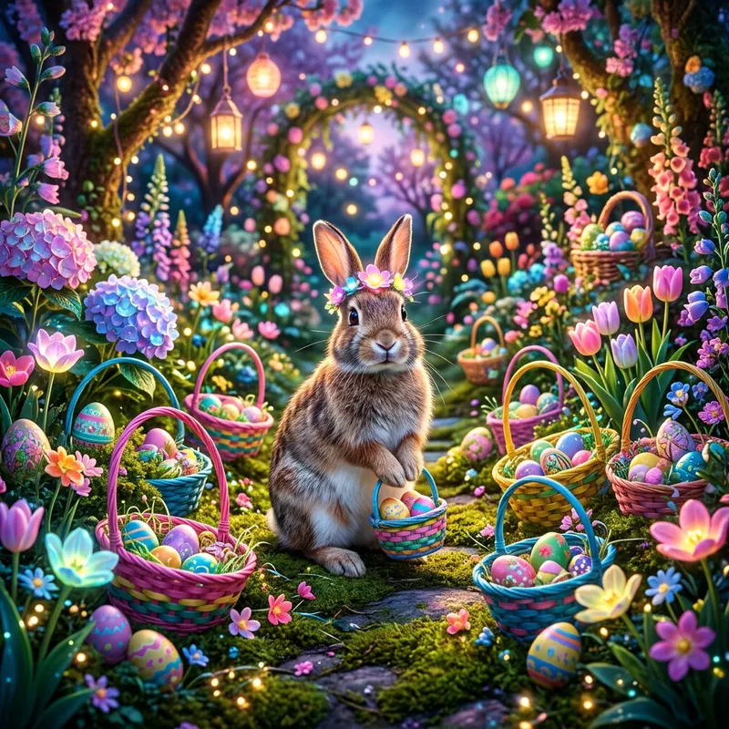 Intricate Fantasy Easter Bunny Outdoor Scene