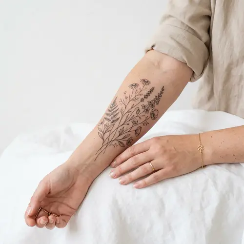 Elegant Fine Line Wildflower Tattoo for Women