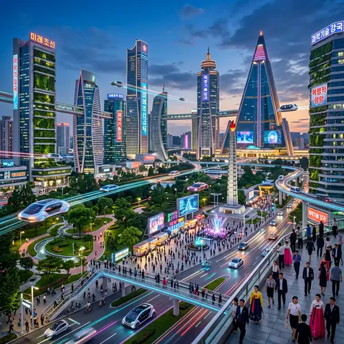 Futuristic Cityscape in North Korea - Urban Technology Harmony