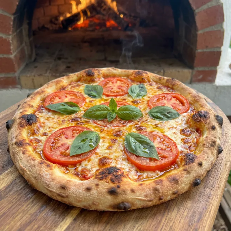 Delicious Wood-Fired Pizza with Fresh Toppings Delicious Wood-Fired Pizza with Fresh Toppings