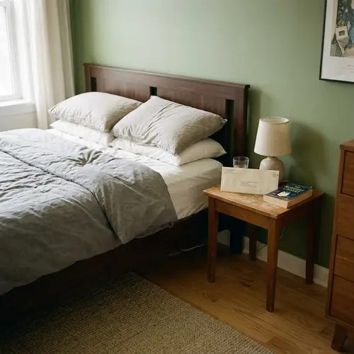Room with Bed and Nightstand | Envelope on Nightstand