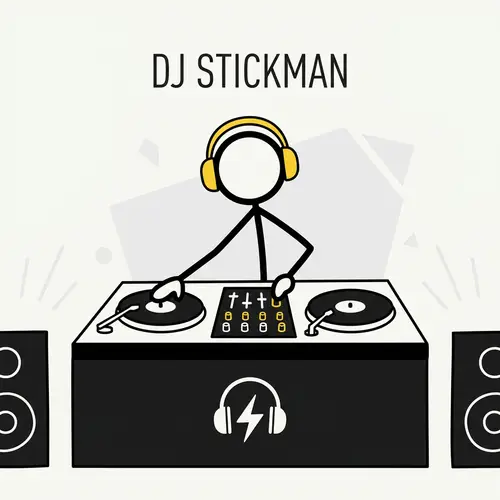 Stickman DJ - Colorful 2D Art Behind the Turntable