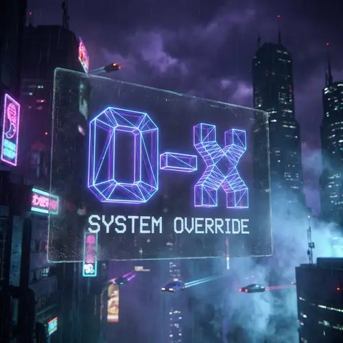 0-X Neon Model in Cyberpunk Cityscape
