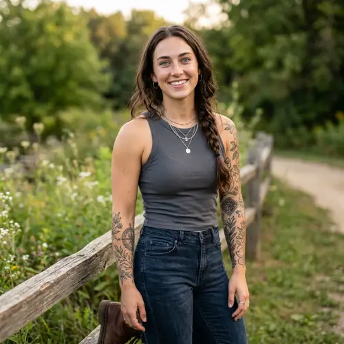 Young Woman with Aqua Eyes and Tattoos