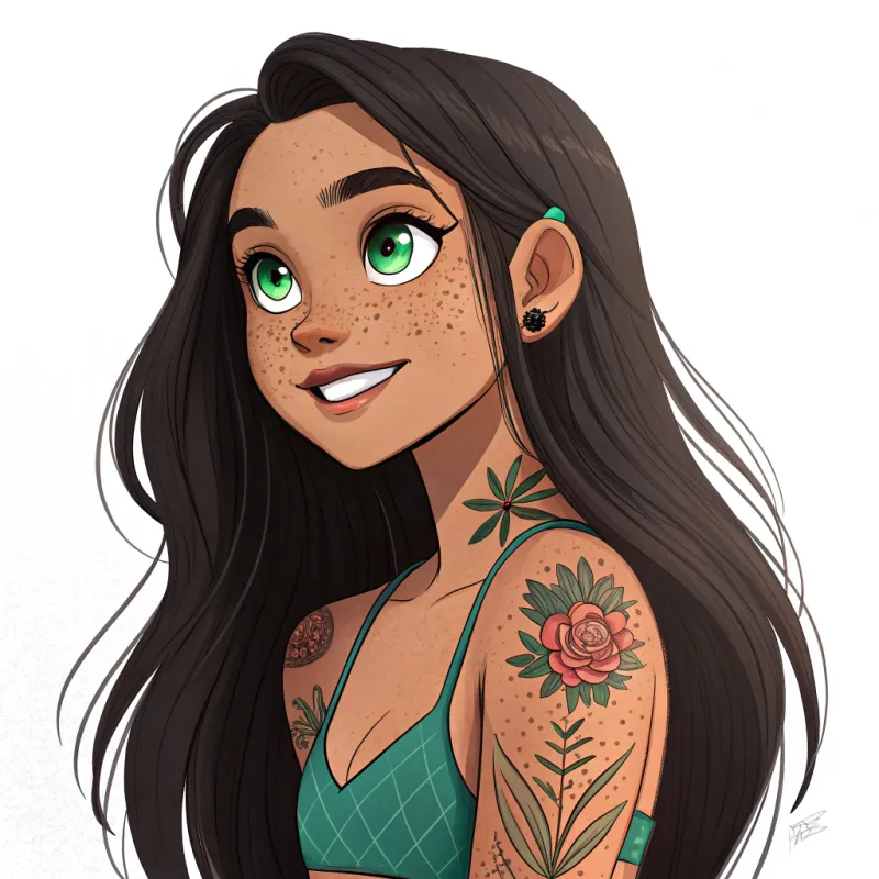 Young Woman with Aqua Eyes and Tattoos Young Woman with Aqua Eyes and Tattoos