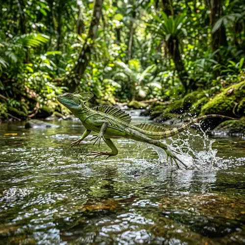 Realistic 8K Basilisk Lizard Running on Water
