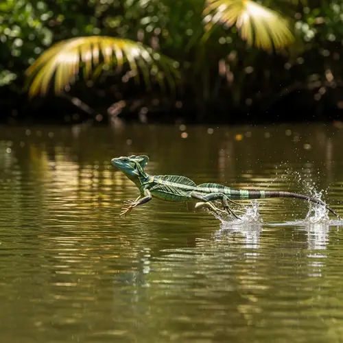 Realistic 8K Basilisk Lizard Running on Water