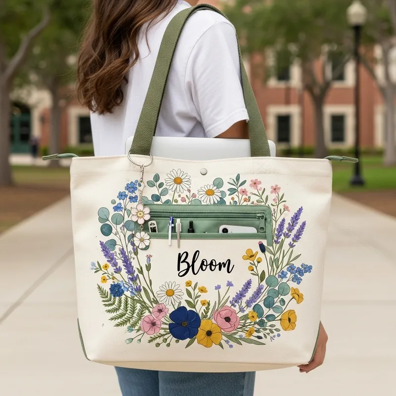 Aesthetic Floral Tote Bags for College Girls