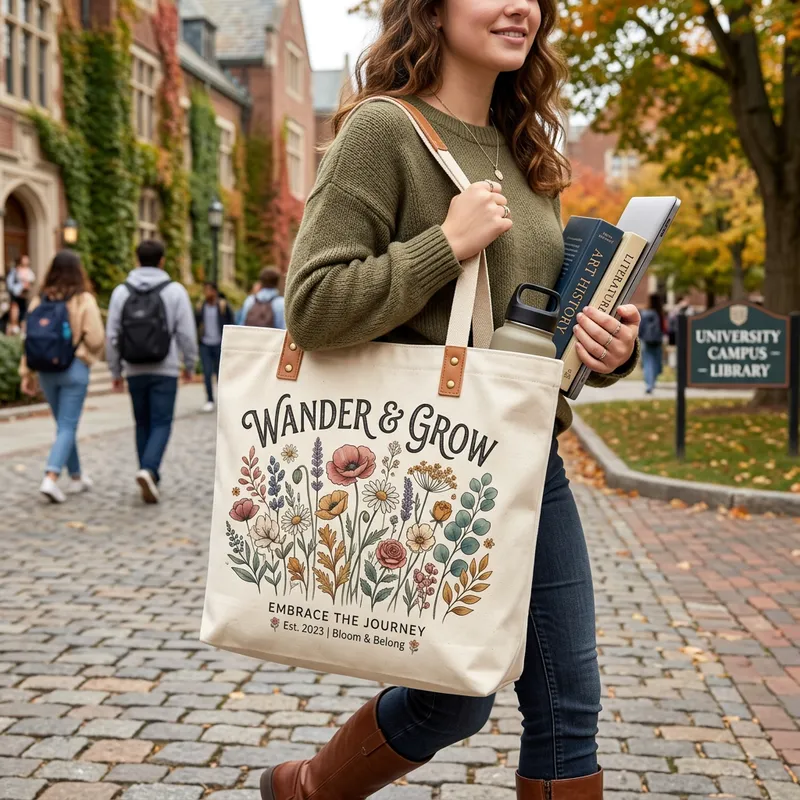 Aesthetic Floral Tote Bags for College Girls