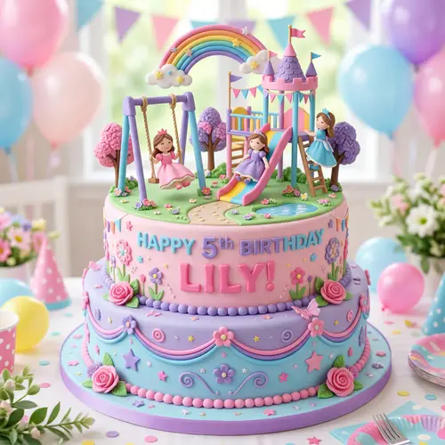 Girls Birthday Cake with Princesses in a Park