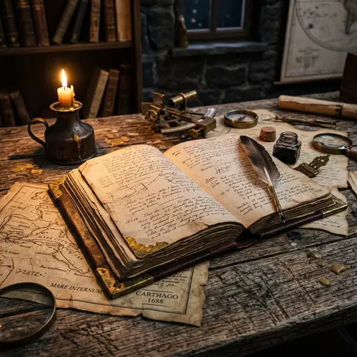 Leather-bound Diary on Vintage Desk | Traveler's Study