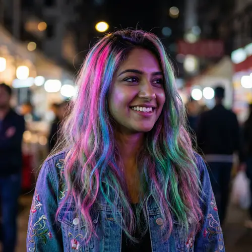 Stunning South Asian Woman with Neon-Colored Hair | Enchanting Beauty