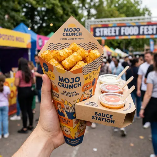 Imaginative Packaging for Potato Mojos with Sauce Handler