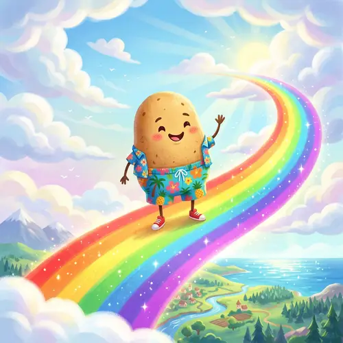 Potato in Bermuda Shorts on Rainbow